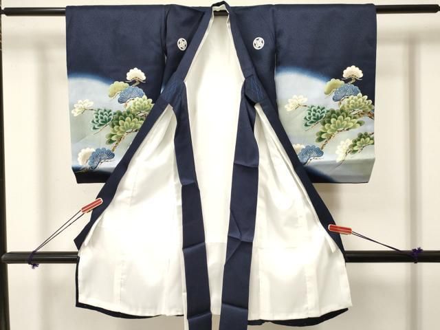 平和屋着物 お宮参り 男の子 祝着 産着 初着 のしめ 鷹 鷲 破れ色紙重ね 源氏車梅松文 暈し染め 金彩 ma