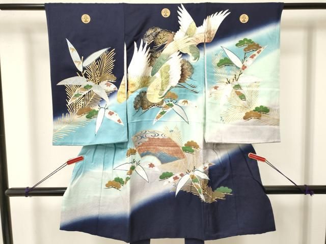 平和屋着物 お宮参り 男の子 祝着 産着 初着 のしめ 飛鶴笹松文 暈し染め 金銀彩 ma