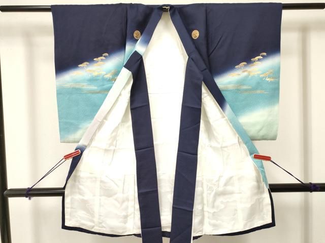 平和屋着物 お宮参り 男の子 祝着 産着 初着 のしめ 飛鶴笹松文 暈し染め 金銀彩 ma
