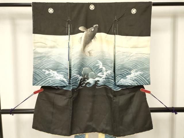 平和屋着物 お宮参り 男の子 祝着 産着 初着 のしめ 肌襦袢付き 鯉 暈し染め 金糸 ma