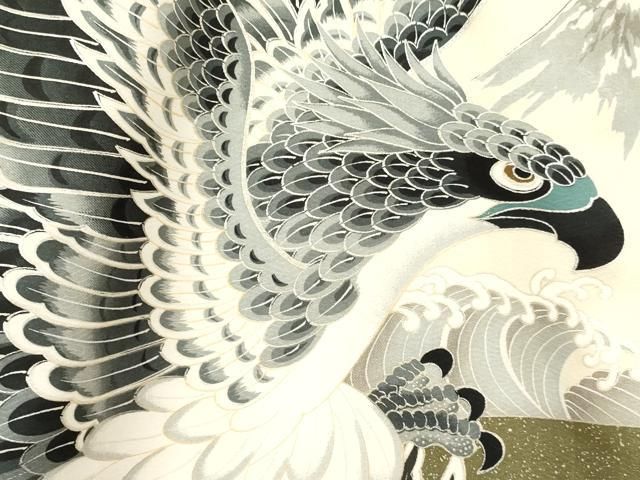  平和屋着物 お宮参り 男の子 祝着 産着 初着 のしめ 鷹 鷲 風景立波花文 金銀彩 ma 着物 着物ドレス 着物 浴衣 和小物