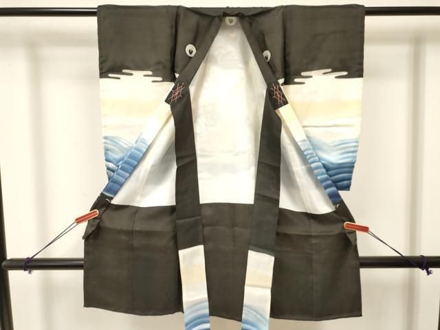 平和屋着物 お宮参り 男の子 祝着 産着 初着 のしめ 駒刺繍 龍 宝船 暈し染め 金銀彩 ma