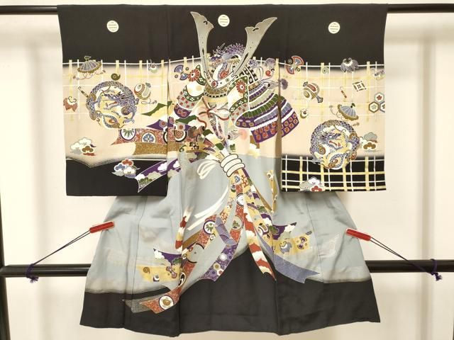 平和屋着物 お宮参り 男の子 祝着 産着 初着 のしめ 龍 兜 束ね熨斗吉祥文 暈し染め 金銀彩 ma