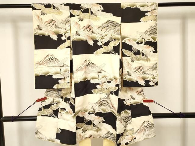 平和屋着物 お宮参り 男の子 祝着 産着 初着 のしめ 風景群れ鶴文 金彩 ma