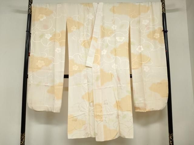 平和屋着物●振袖用長襦袢 袷 舞梅地紋 暈し染め 半衿刺繍 正絹 ud