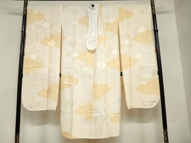 平和屋着物●振袖用長襦袢　袷　舞梅地紋　暈し染め　半衿刺繍　正絹　逸品　DAAZ7457ud 平和屋着物○振袖用長襦袢 袷 舞梅地紋 暈し染め 半衿