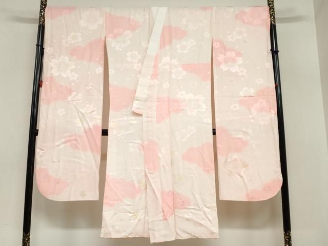 平和屋着物●振袖用長襦袢 袷 舞桜地紋 暈し染め 京都きもの友禅扱い 正絹 ud