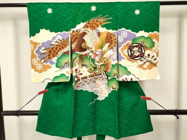 平和屋着物 お宮参り 男の子 祝着 産着 初着 のしめ 駒刺繍 鷹 鷲 龍魚 松文 金彩 ma