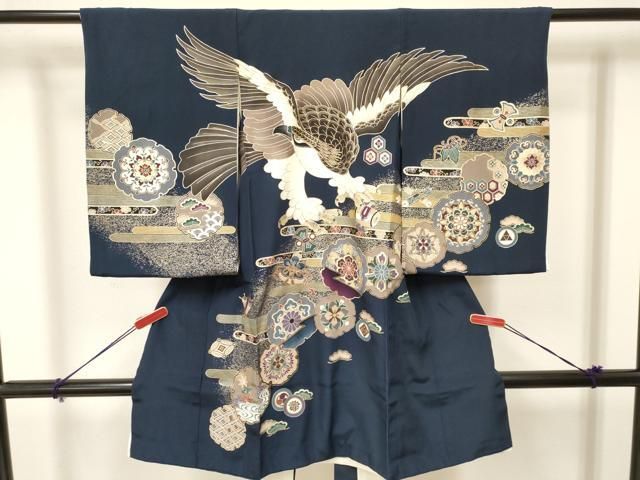 平和屋着物 お宮参り 男の子 祝着 産着 初着 のしめ 鷹 鷲 雪輪花文 暈し染め 金彩 ma