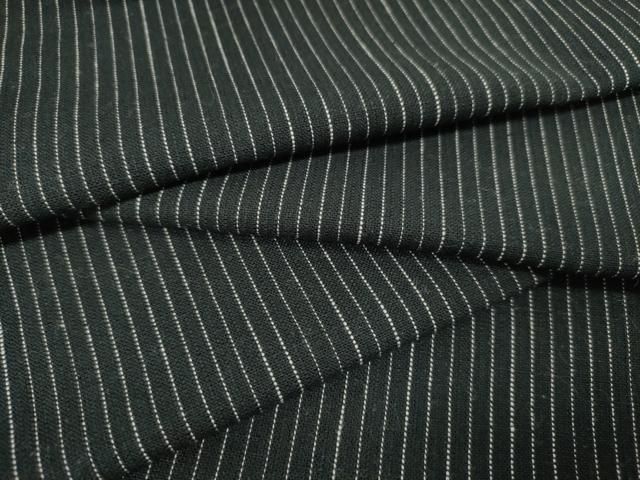 平和屋着物○小千谷 紺仁 越後片貝木綿 反物 着尺 縞 黒地 小千谷織物