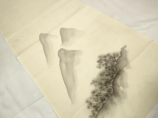 平和屋着物＊夏物 付下げ 解き反物 着尺 絽 手描き 遠山風景文 逸品