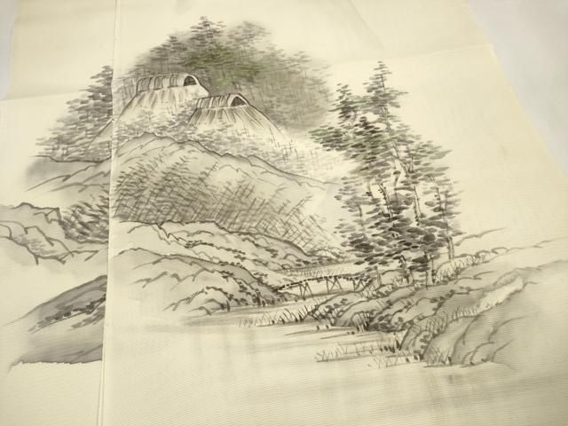 平和屋着物＊夏物　付下げ　解き反物　着尺　絽　手描き　遠山風景文　逸品　DAAV8435zzz 平和屋着物＊夏物 付下げ 解き反物 着尺 絽 手描き 遠山風景文 逸品