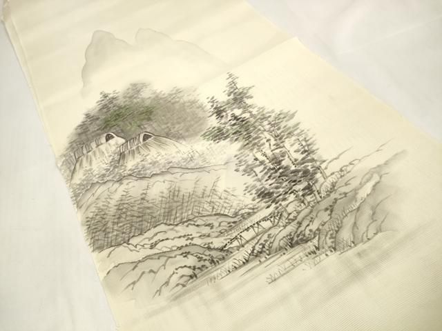 平和屋着物 夏物 付下げ 解き反物 着尺 絽 手描き 遠山風景文 zzz