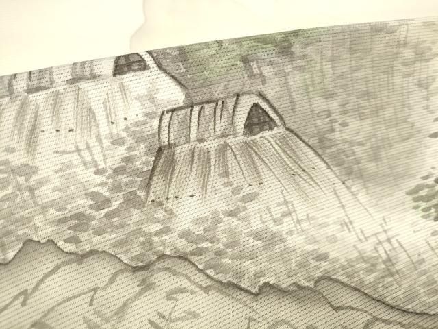 平和屋着物＊夏物 付下げ 解き反物 着尺 絽 手描き 遠山風景文 逸品