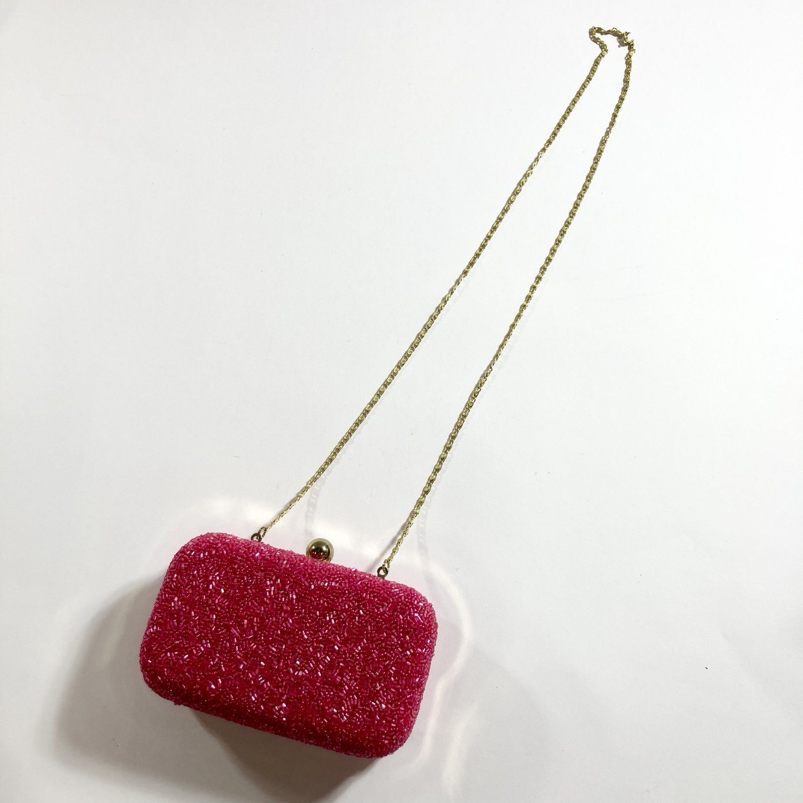 MOYNA モイナ ショルダーバッグ 総ビーズ フォーマル パーティー ヴィンテージ 刺繍 がま口 ピンク ゴールド レディース 0 4 kg