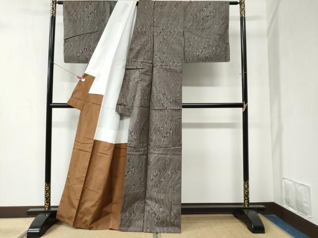  平和屋着物●本場大島紬 9マルキ よろけ縞 正絹 ♥ yc 紬 着物