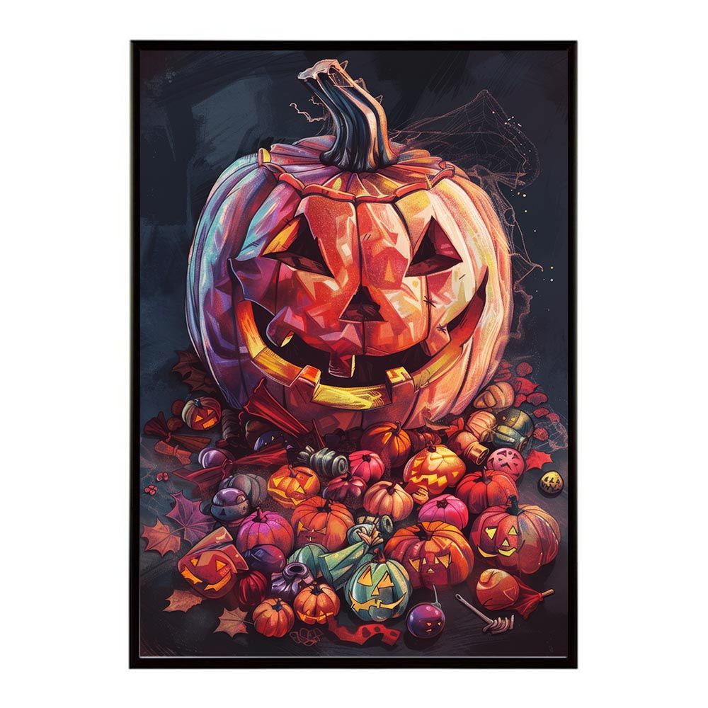 【A1サイズ（約59x84cm）】【lh-poster-9357】【フレーム付き】ハロウィーン Halloween パンプキン イベント ジャックオーランタン コスプレ 装飾 オレンジ かぼちゃ おばけ こうもり ホラー ポスター インテリア