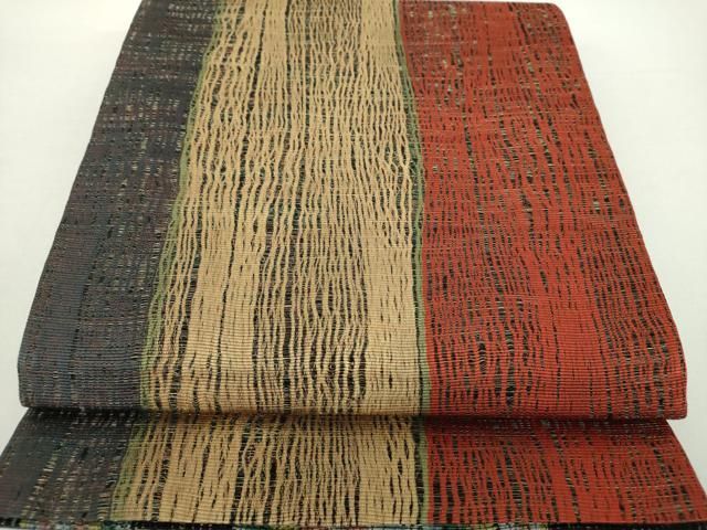 平和屋着物● 上 本場筑前博多織 草木染 手織工房 染匠 小森久 両面 全通柄袋帯 金糸 たとう紙 証紙 共 ♥ ps