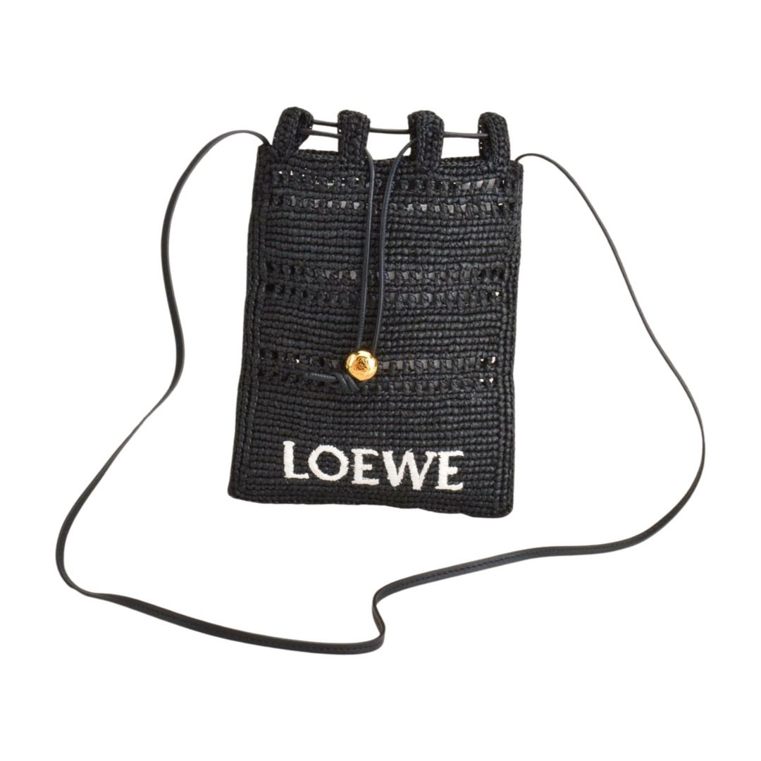 ロエベ Loewe ショルダーバッグ ドローストリング ポケット ラフィア ブラック 052509 レディース F-YA 1198