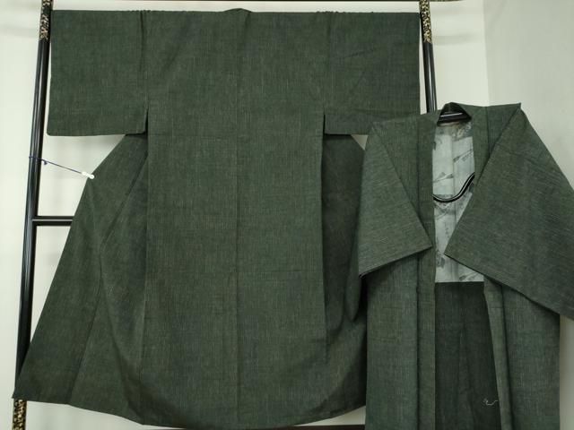 平和屋着物●男性 紬 アンサンブル 長羽織 縞 正絹 ps