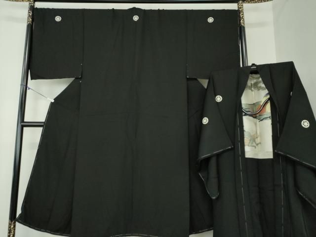 平和屋着物 男性 黒紋付 羽織セット キングサイズ 長羽織 正絹 ps