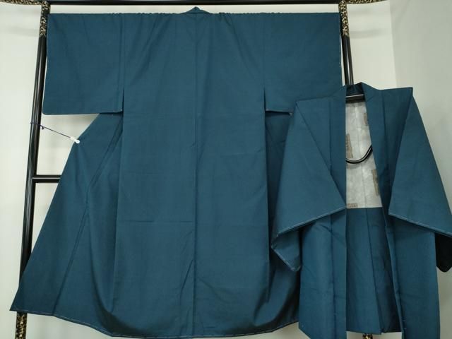 平和屋着物 男性 紬 アンサンブル 長羽織 濃紺瑠璃色 正絹 ps