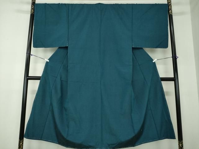 平和屋着物 男性 紬 アンサンブル 長羽織 横縞 濃藍色 正絹 ps