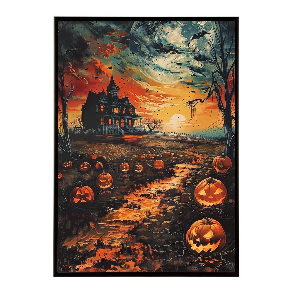 【A2サイズ（約42x59cm）】【lh-poster-9368】【フレーム付き】ハロウィーン Halloween パンプキン イベント ジャックオーランタン コスプレ 装飾 オレンジ かぼちゃ おばけ こうもり ホラー ポスター インテリア