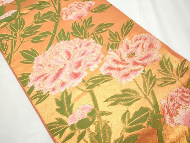 平和屋着物 織物一筋名門 織悦 全通柄 本袋帯 枝牡丹 金糸 正絹 hy