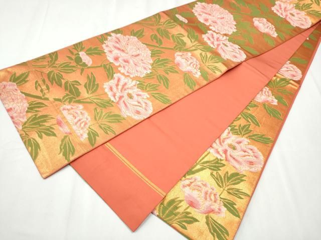 平和屋着物○織物一筋名門 織悦 全通柄 本袋帯 枝牡丹 金糸 正絹 逸品