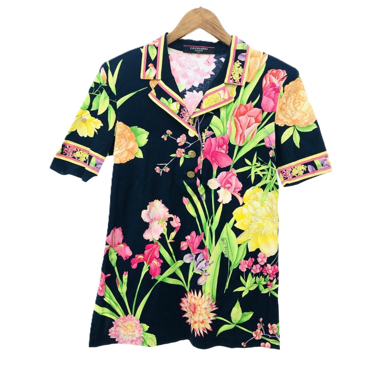 LEONARD レオナール 半袖ブラウス サイズ:M 花柄 ネイビー