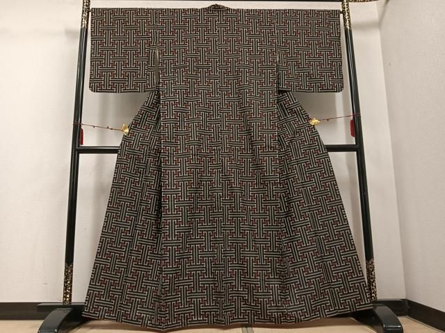 平和屋着物 本場大島紬 龍郷絣 秋名 アンサンブル ロング丈 反端付き 正絹 ph