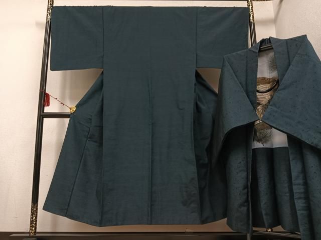 平和屋着物●男性 紬 アンサンブル 色無地 褐返し色 正絹 ph