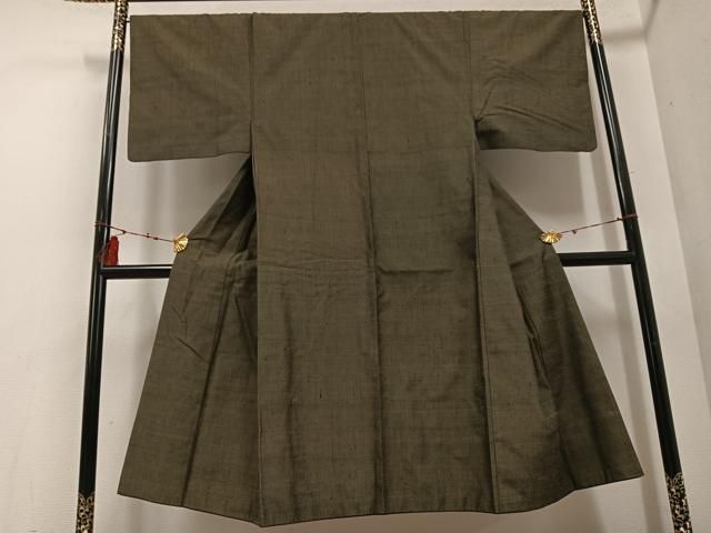 平和屋着物 男性 結城紬 アンサンブル 杢 涅色 正絹 ph