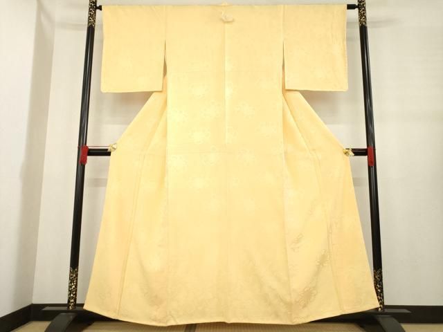 平和屋着物●上質な色無地 花唐草地紋 杏色 正絹 ck