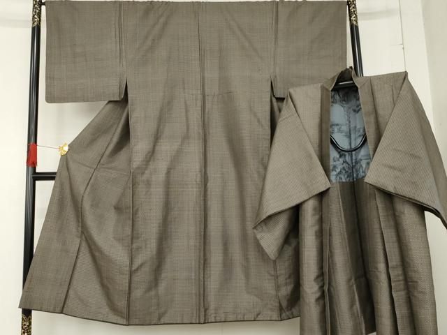 平和屋着物●男性 紬 アンサンブル 横段文 正絹 cs