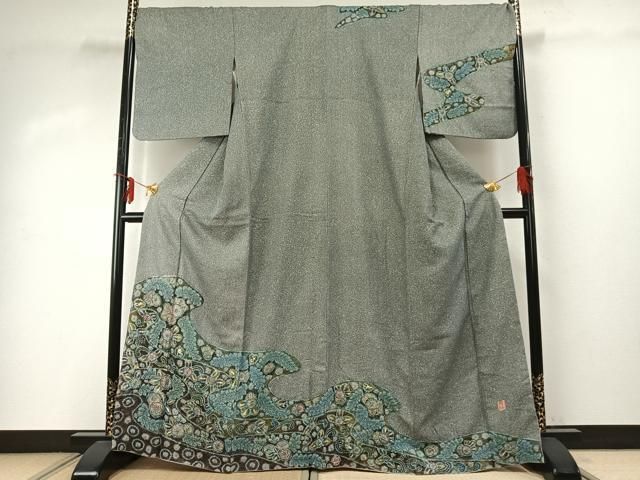 平和屋着物○樋熊哲也 訪問着 辻が花 絞り 手描き 金通し地 正絹 逸品