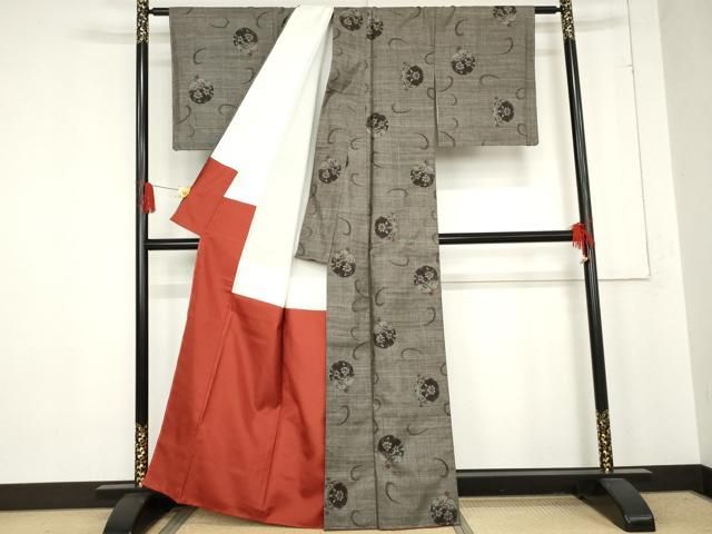  平和屋着物●本場大島紬 カタス9マルキ 花唐草丸文 正絹 ♥ cs 紬 着物