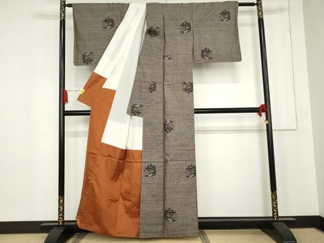  平和屋着物●本場大島紬 泥染め カタス9マルキ 花糸巻 正絹 ♥ cs 紬 着物