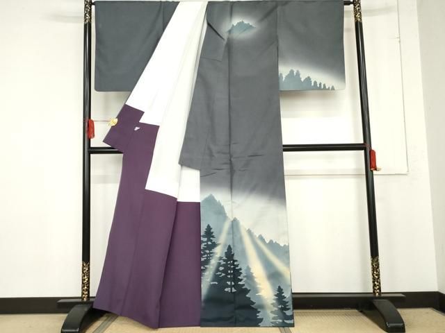 平和屋着物●本場大島紬 染大島 訪問着 樹林シルエット 正絹 cs