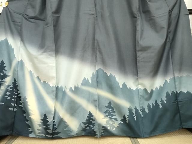 平和屋着物○本場大島紬 染大島 訪問着 樹林シルエット 正絹 逸品