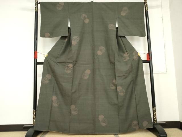 平和屋着物●結城紬 100亀甲 飛び亀甲 雪輪笹竹文 扱い 正絹 cs