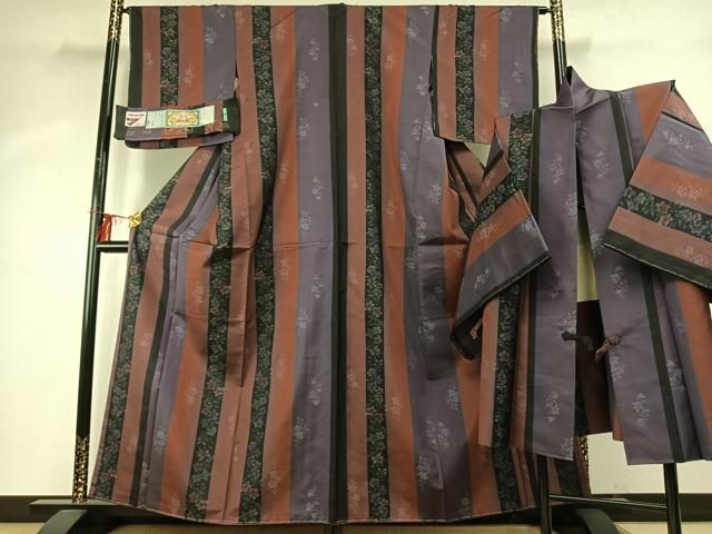 平和屋着物●本場大島紬 道中着セット 色泥染め 花間道 大山謹製 証紙付き 正絹 fy