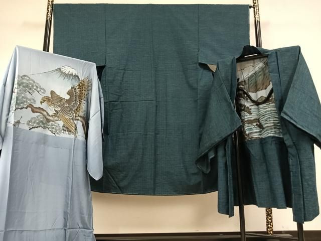 平和屋着物 男性 紬 アンサンブル 長襦袢 無双仕立て セット 霞文 正絹 fy