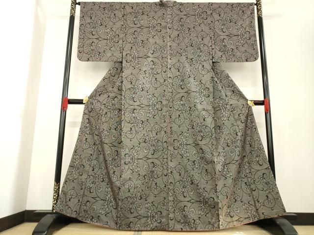 平和屋着物●本場大島紬 一元7マルキ 花唐草文 正絹 ck