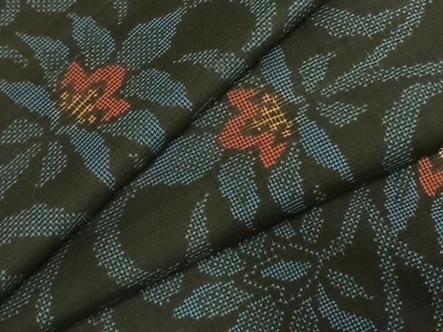 平和屋着物 本場大島紬 一元7マルキ 花唐草文 正絹 fy