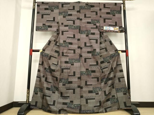 平和屋着物●本場大島紬 純泥染め 手織り カタス7マルキ 段違い花文 証紙付き 正絹 ♥ ck