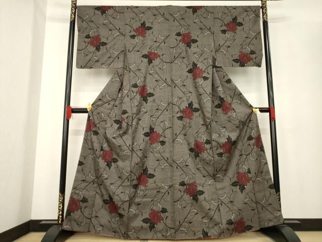 平和屋着物●本場大島紬 一元7マルキ 花蔦草文 正絹 ck