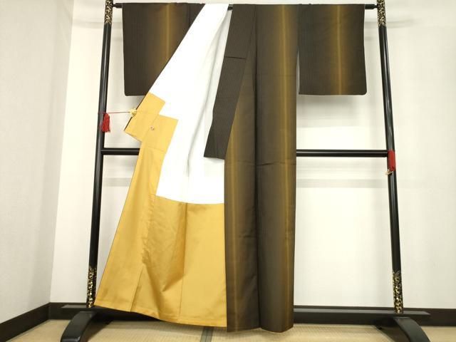 平和屋着物 本場縞大島紬 間道 黒地 さが美扱い 正絹 ck