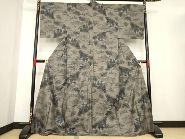 平和屋着物 本場大島紬 カタス9マルキ 風景文 ロング丈 正絹 ck